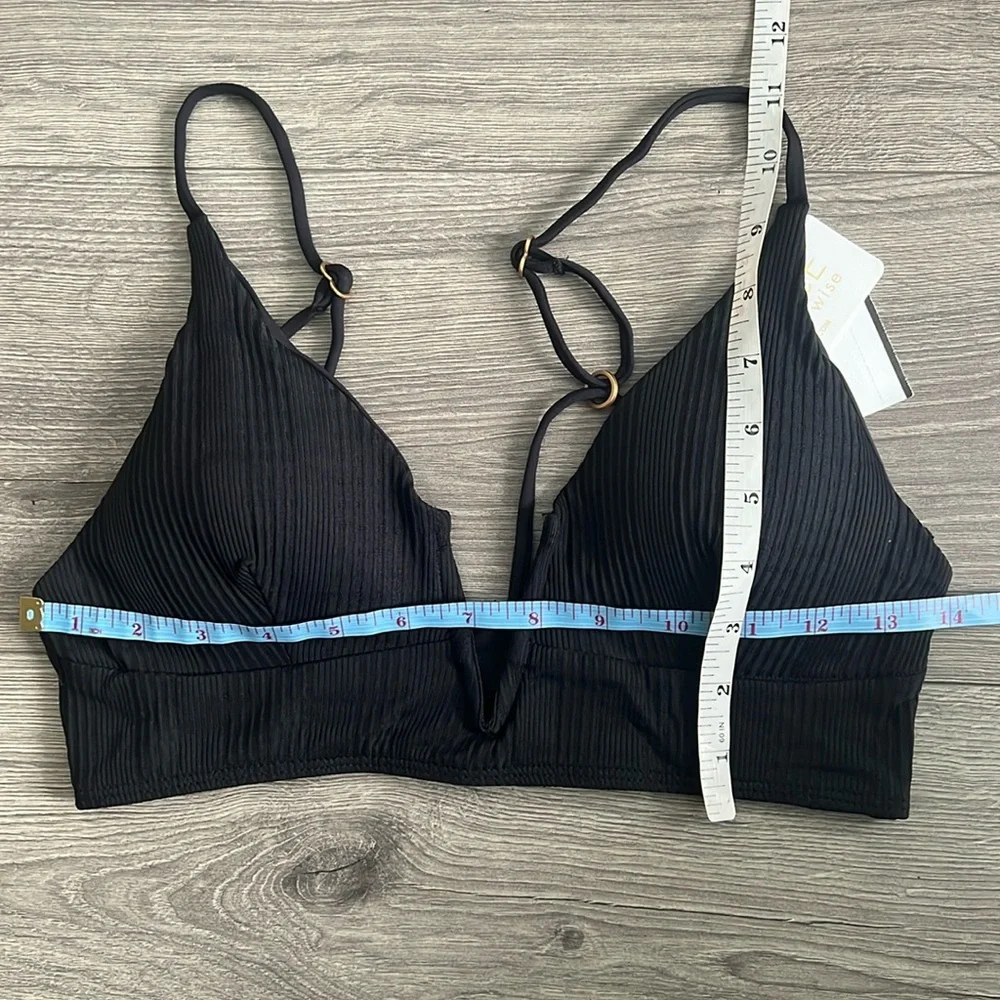 L*SPACE Siren Bikini Top XL Black Ribbed Strappy Swimwear Resortwear Beach 90s